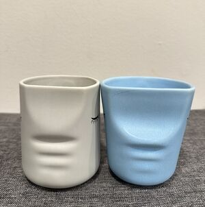 Uncommon Goods "The Kissing Mugs" - Set of 2, Gray and Blue